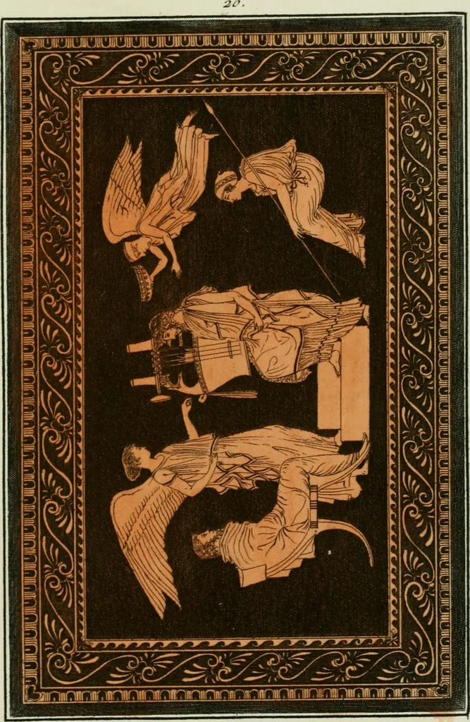 An illustration from Antiquités étrusques, grecques et romaines : ou les beaux vases étrusques, grecs et romains, et les peintures rendues avec les couleurs qui leur sont propres, 1787, leaf 202