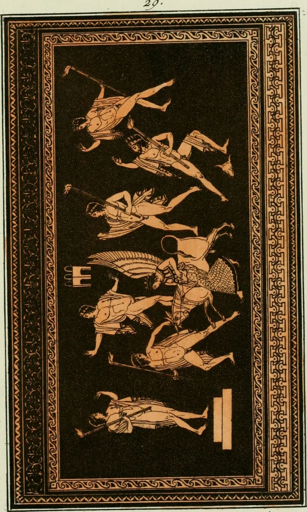 An illustration from Antiquités étrusques, grecques et romaines : ou les beaux vases étrusques, grecs et romains, et les peintures rendues avec les couleurs qui leur sont propres, 1787, leaf 208