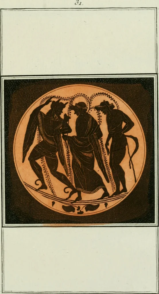 An illustration from Antiquités étrusques, grecques et romaines : ou les beaux vases étrusques, grecs et romains, et les peintures rendues avec les couleurs qui leur sont propres, 1787, leaf 212