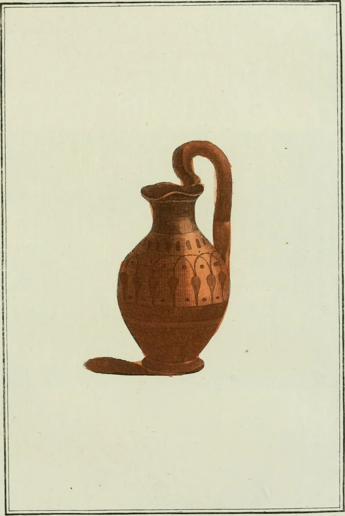 An illustration from Antiquités étrusques, grecques et romaines : ou les beaux vases étrusques, grecs et romains, et les peintures rendues avec les couleurs qui leur sont propres, 1787, leaf 214