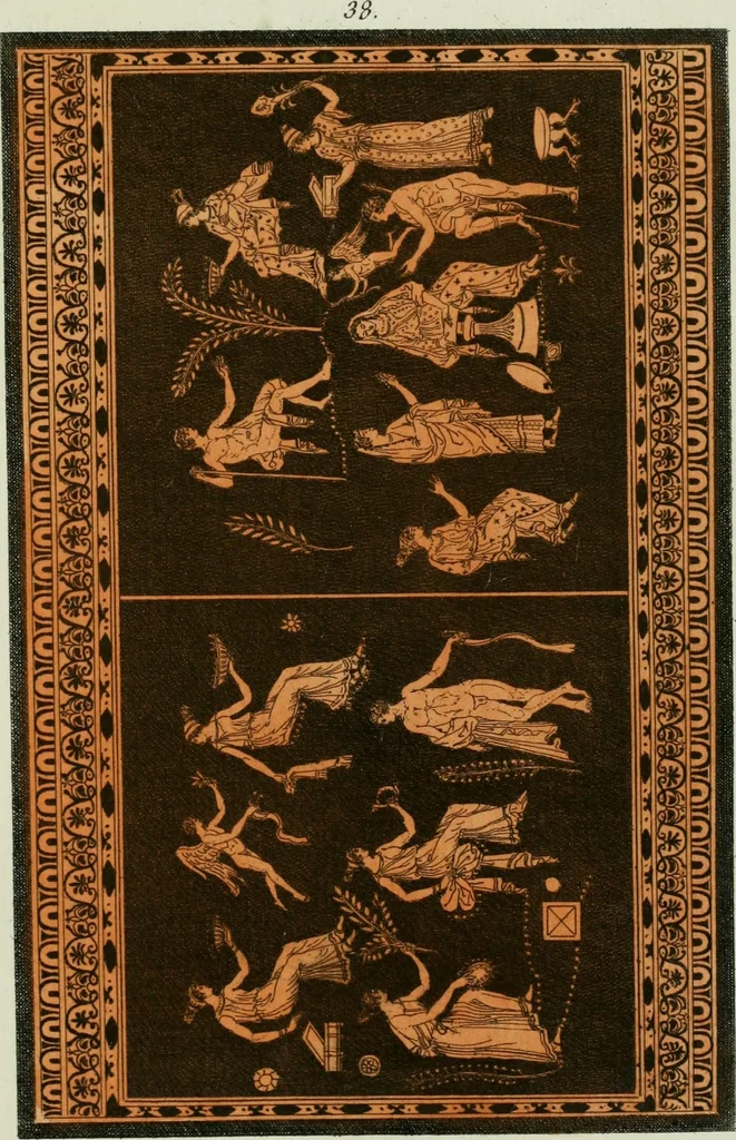 An illustration from Antiquités étrusques, grecques et romaines : ou les beaux vases étrusques, grecs et romains, et les peintures rendues avec les couleurs qui leur sont propres, 1787, leaf 226