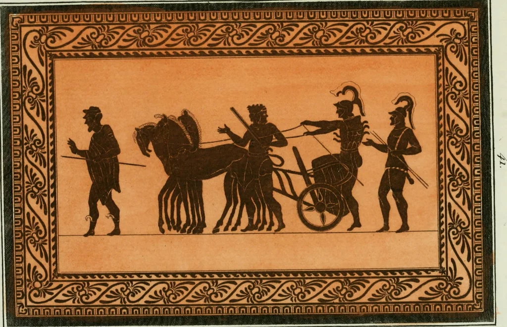 An illustration from Antiquités étrusques, grecques et romaines : ou les beaux vases étrusques, grecs et romains, et les peintures rendues avec les couleurs qui leur sont propres, 1787, leaf 232