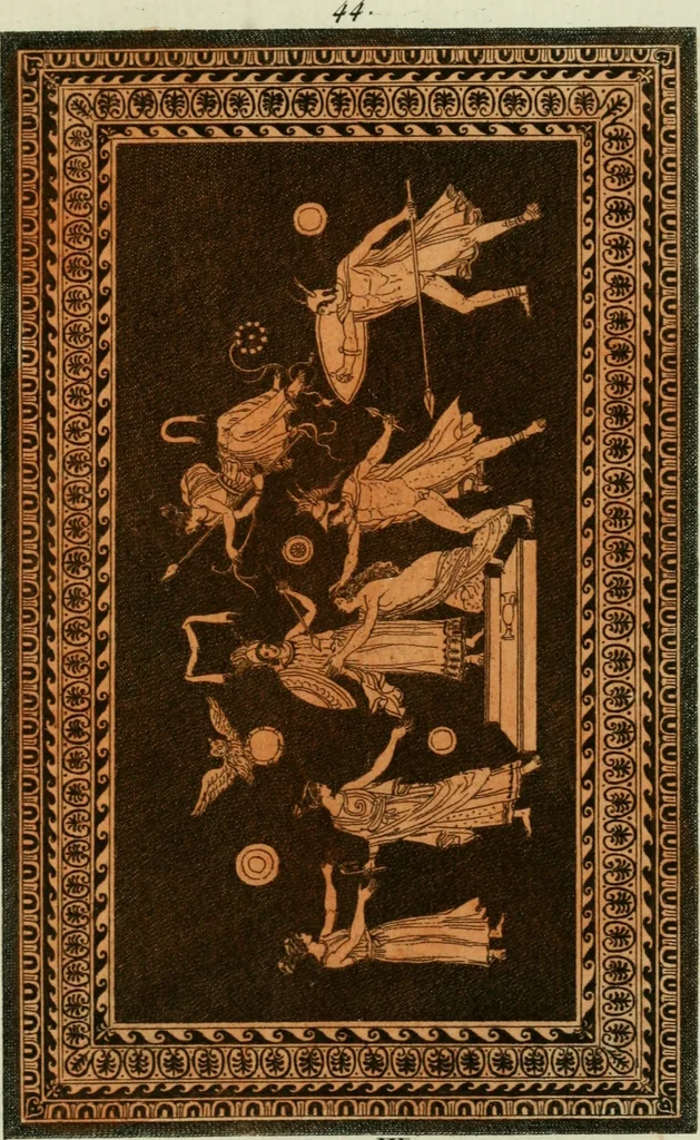 An illustration from Antiquités étrusques, grecques et romaines : ou les beaux vases étrusques, grecs et romains, et les peintures rendues avec les couleurs qui leur sont propres, 1787, leaf 238