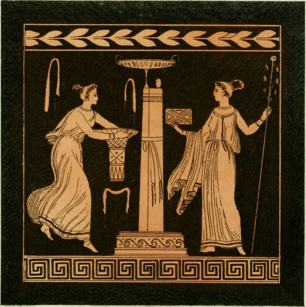 An illustration from Antiquités étrusques, grecques et romaines : ou les beaux vases étrusques, grecs et romains, et les peintures rendues avec les couleurs qui leur sont propres, 1787, leaf 248
