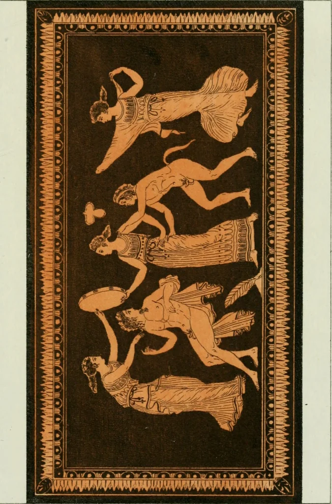 An illustration from Antiquités étrusques, grecques et romaines : ou les beaux vases étrusques, grecs et romains, et les peintures rendues avec les couleurs qui leur sont propres, 1787, leaf 252