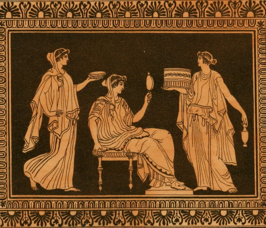 An illustration from Antiquités étrusques, grecques et romaines : ou les beaux vases étrusques, grecs et romains, et les peintures rendues avec les couleurs qui leur sont propres, 1787, leaf 258
