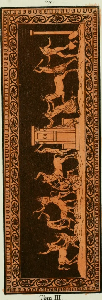 An illustration from Antiquités étrusques, grecques et romaines : ou les beaux vases étrusques, grecs et romains, et les peintures rendues avec les couleurs qui leur sont propres, 1787, leaf 268