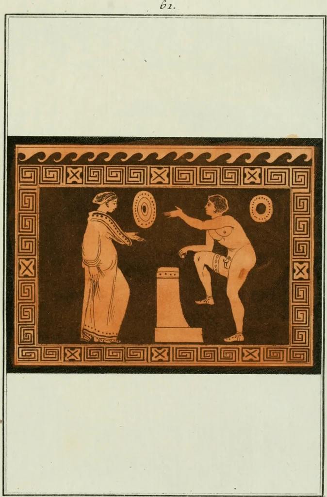 An illustration from Antiquités étrusques, grecques et romaines : ou les beaux vases étrusques, grecs et romains, et les peintures rendues avec les couleurs qui leur sont propres, 1787, leaf 272