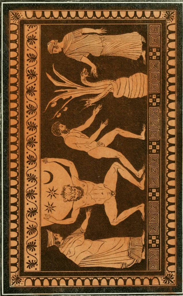 An illustration from Antiquités étrusques, grecques et romaines : ou les beaux vases étrusques, grecs et romains, et les peintures rendues avec les couleurs qui leur sont propres, 1787, leaf 286