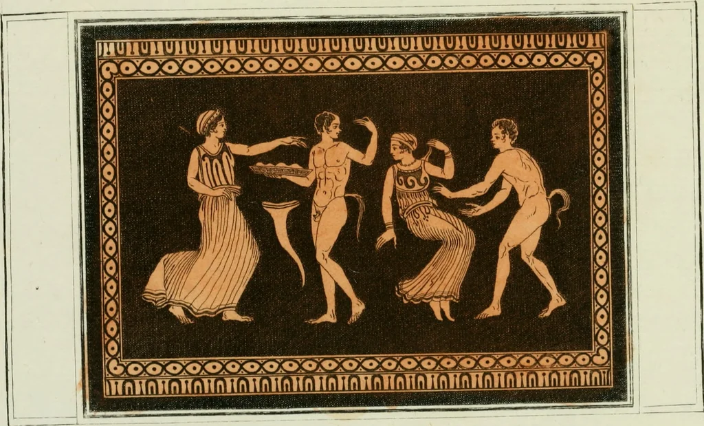 An illustration from Antiquités étrusques, grecques et romaines : ou les beaux vases étrusques, grecs et romains, et les peintures rendues avec les couleurs qui leur sont propres, 1787, leaf 294