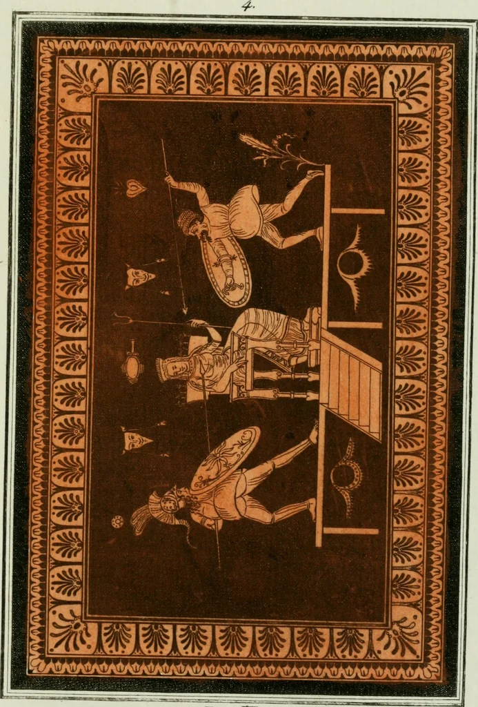 An illustration from Antiquités étrusques, grecques et romaines : ou les beaux vases étrusques, grecs et romains, et les peintures rendues avec les couleurs qui leur sont propres, 1787, leaf 204