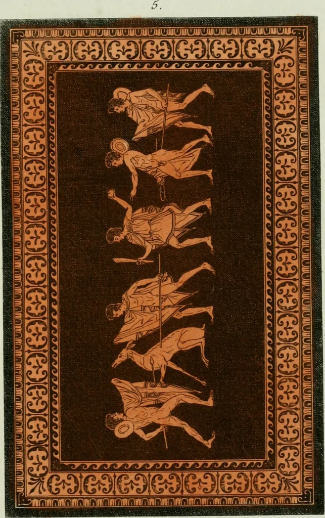An illustration from Antiquités étrusques, grecques et romaines : ou les beaux vases étrusques, grecs et romains, et les peintures rendues avec les couleurs qui leur sont propres, 1787, leaf 206