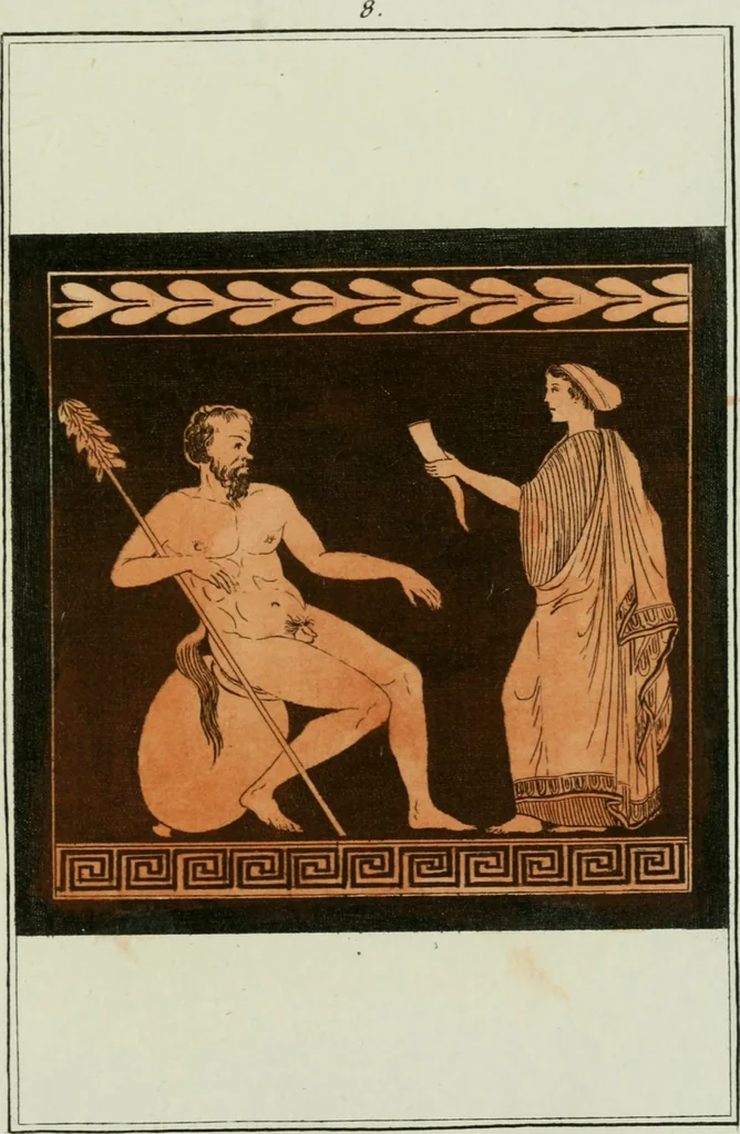 An illustration from Antiquités étrusques, grecques et romaines : ou les beaux vases étrusques, grecs et romains, et les peintures rendues avec les couleurs qui leur sont propres, 1787, leaf 212