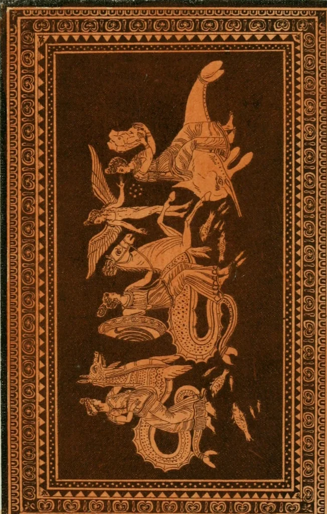 An illustration from Antiquités étrusques, grecques et romaines : ou les beaux vases étrusques, grecs et romains, et les peintures rendues avec les couleurs qui leur sont propres, 1787, leaf 216