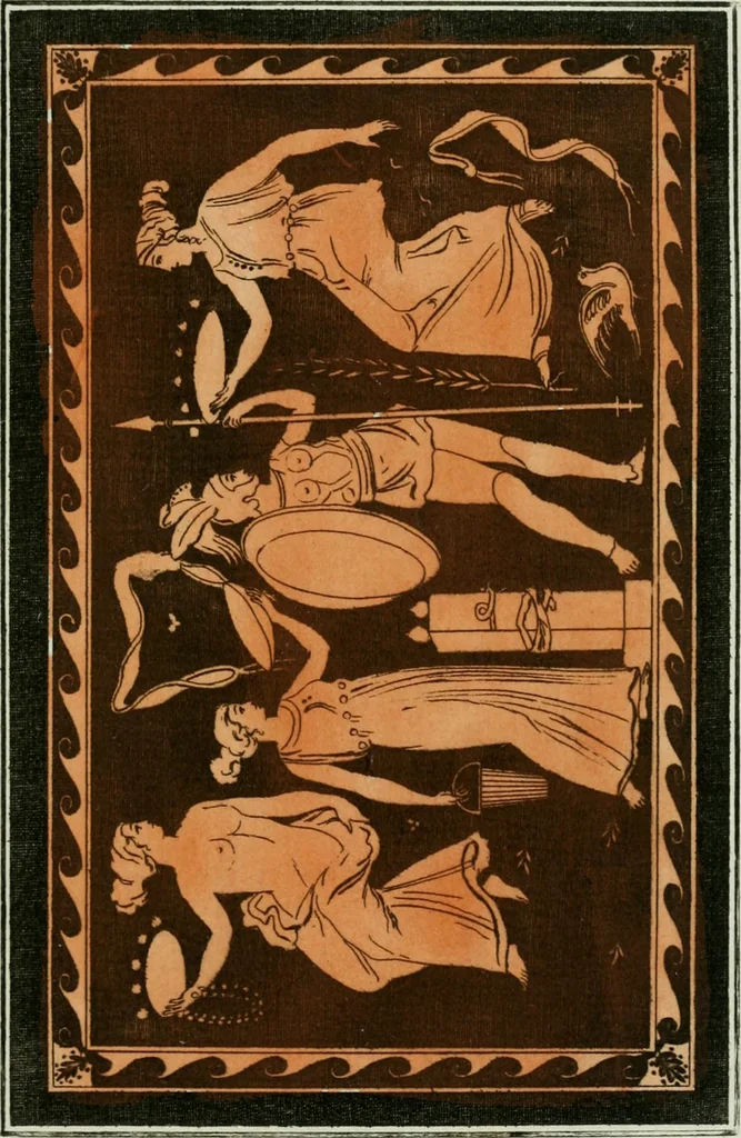 An illustration from Antiquités étrusques, grecques et romaines : ou les beaux vases étrusques, grecs et romains, et les peintures rendues avec les couleurs qui leur sont propres, 1787, leaf 220