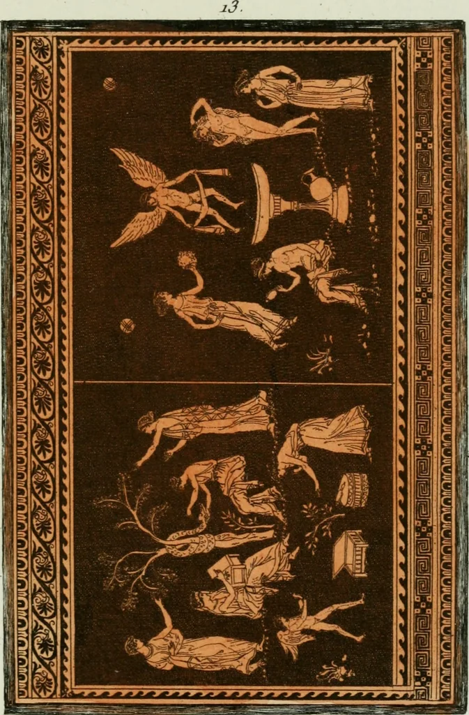 An illustration from Antiquités étrusques, grecques et romaines : ou les beaux vases étrusques, grecs et romains, et les peintures rendues avec les couleurs qui leur sont propres, 1787, leaf 222