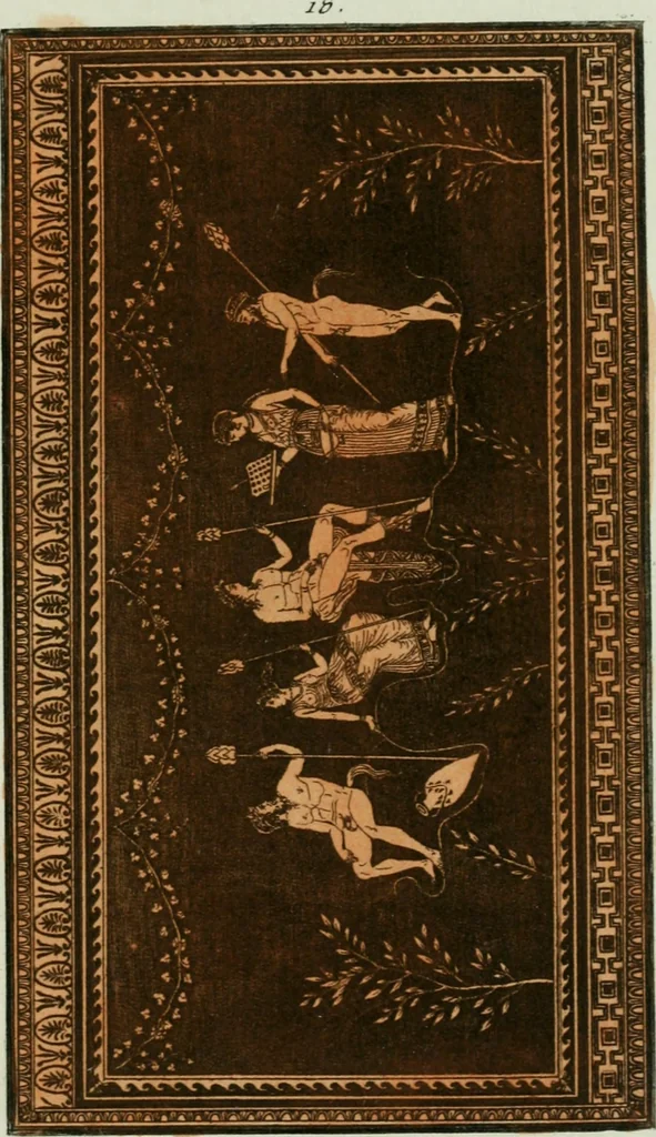 An illustration from Antiquités étrusques, grecques et romaines : ou les beaux vases étrusques, grecs et romains, et les peintures rendues avec les couleurs qui leur sont propres, 1787, leaf 232