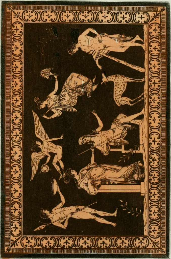 An illustration from Antiquités étrusques, grecques et romaines : ou les beaux vases étrusques, grecs et romains, et les peintures rendues avec les couleurs qui leur sont propres, 1787, leaf 236