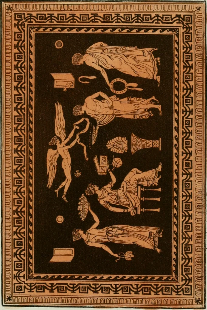 An illustration from Antiquités étrusques, grecques et romaines : ou les beaux vases étrusques, grecs et romains, et les peintures rendues avec les couleurs qui leur sont propres, 1787, leaf 250