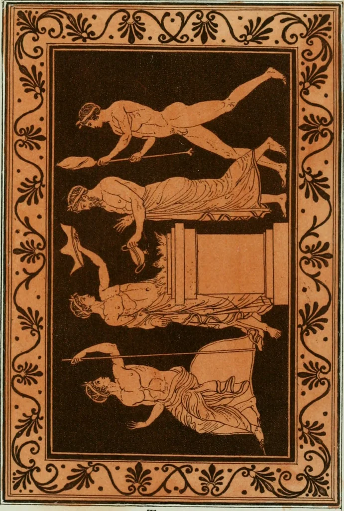 An illustration from Antiquités étrusques, grecques et romaines : ou les beaux vases étrusques, grecs et romains, et les peintures rendues avec les couleurs qui leur sont propres, 1787, leaf 254