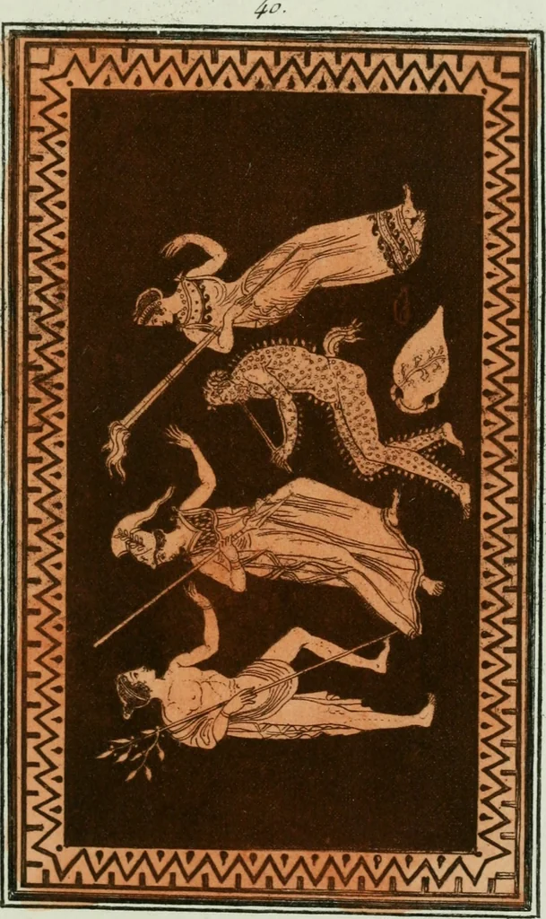 An illustration from Antiquités étrusques, grecques et romaines : ou les beaux vases étrusques, grecs et romains, et les peintures rendues avec les couleurs qui leur sont propres, 1787, leaf 274
