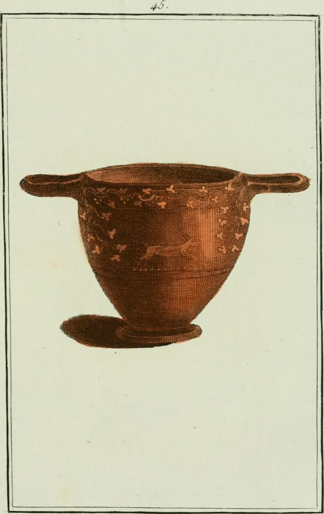 An illustration from Antiquités étrusques, grecques et romaines : ou les beaux vases étrusques, grecs et romains, et les peintures rendues avec les couleurs qui leur sont propres, 1787, leaf 284