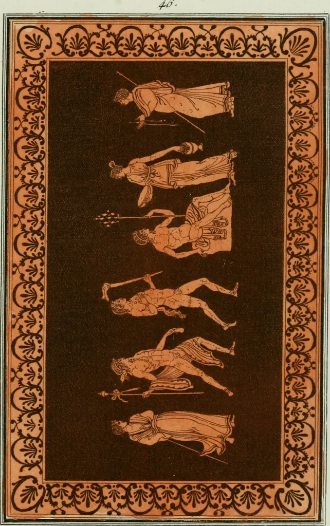 An illustration from Antiquités étrusques, grecques et romaines : ou les beaux vases étrusques, grecs et romains, et les peintures rendues avec les couleurs qui leur sont propres, 1787, leaf 286