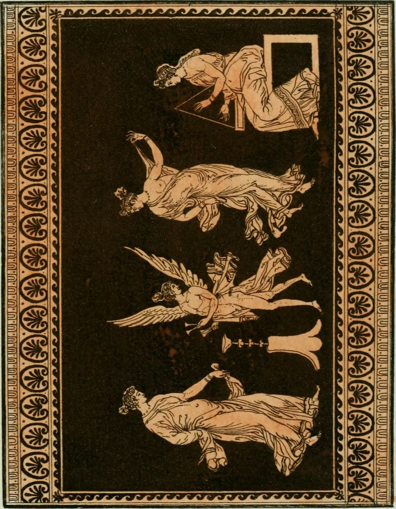 An illustration from Antiquités étrusques, grecques et romaines : ou les beaux vases étrusques, grecs et romains, et les peintures rendues avec les couleurs qui leur sont propres, 1787, leaf 294