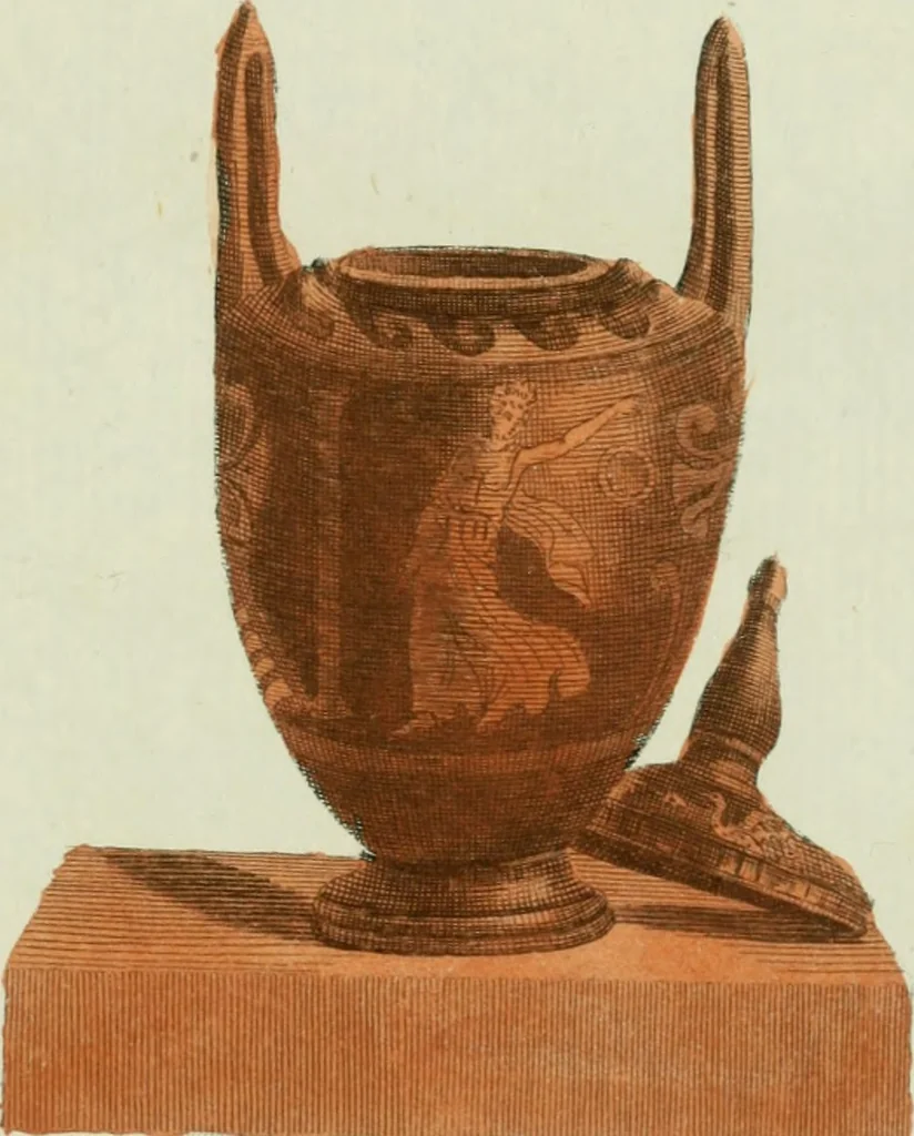 An illustration from Antiquités étrusques, grecques et romaines : ou les beaux vases étrusques, grecs et romains, et les peintures rendues avec les couleurs qui leur sont propres, 1787, leaf 296