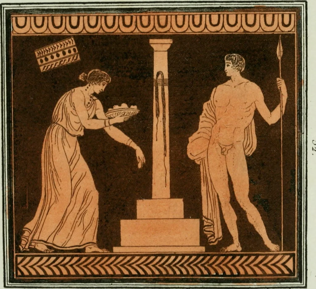 An illustration from Antiquités étrusques, grecques et romaines : ou les beaux vases étrusques, grecs et romains, et les peintures rendues avec les couleurs qui leur sont propres, 1787, leaf 298