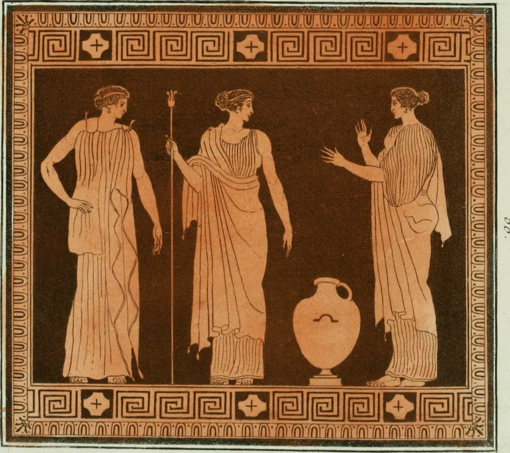 An illustration from Antiquités étrusques, grecques et romaines : ou les beaux vases étrusques, grecs et romains, et les peintures rendues avec les couleurs qui leur sont propres, 1787, leaf 306
