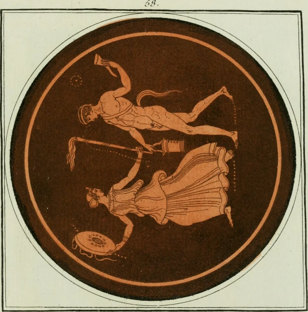 An illustration from Antiquités étrusques, grecques et romaines : ou les beaux vases étrusques, grecs et romains, et les peintures rendues avec les couleurs qui leur sont propres, 1787, leaf 310