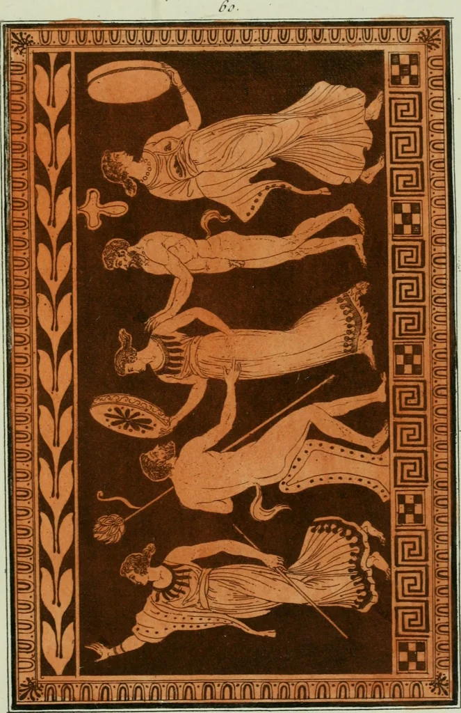 An illustration from Antiquités étrusques, grecques et romaines : ou les beaux vases étrusques, grecs et romains, et les peintures rendues avec les couleurs qui leur sont propres, 1787, leaf 314