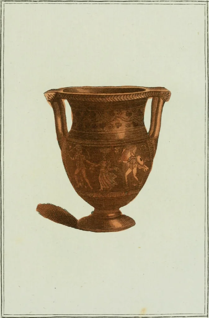 An illustration from Antiquités étrusques, grecques et romaines : ou les beaux vases étrusques, grecs et romains, et les peintures rendues avec les couleurs qui leur sont propres, 1787, leaf 318