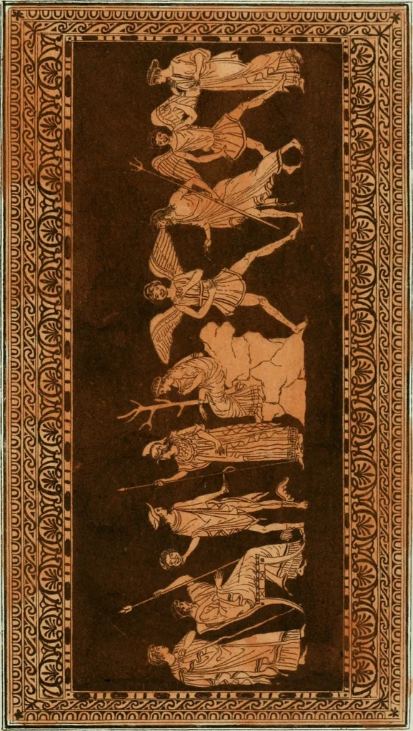 An illustration from Antiquités étrusques, grecques et romaines : ou les beaux vases étrusques, grecs et romains, et les peintures rendues avec les couleurs qui leur sont propres, 1787, leaf 330
