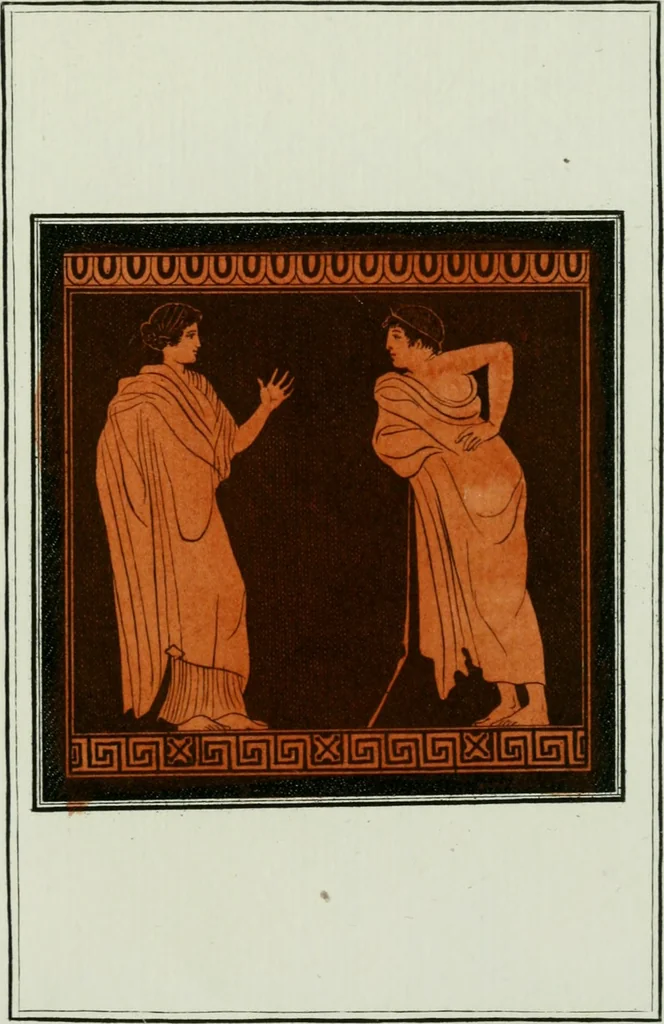 An illustration from Antiquités étrusques, grecques et romaines : ou les beaux vases étrusques, grecs et romains, et les peintures rendues avec les couleurs qui leur sont propres, 1787, leaf 134