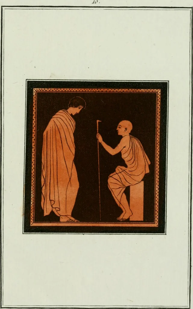 An illustration from Antiquités étrusques, grecques et romaines : ou les beaux vases étrusques, grecs et romains, et les peintures rendues avec les couleurs qui leur sont propres, 1787, leaf 140