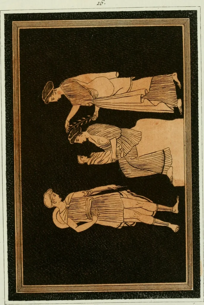 An illustration from Antiquités étrusques, grecques et romaines : ou les beaux vases étrusques, grecs et romains, et les peintures rendues avec les couleurs qui leur sont propres, 1787, leaf 152