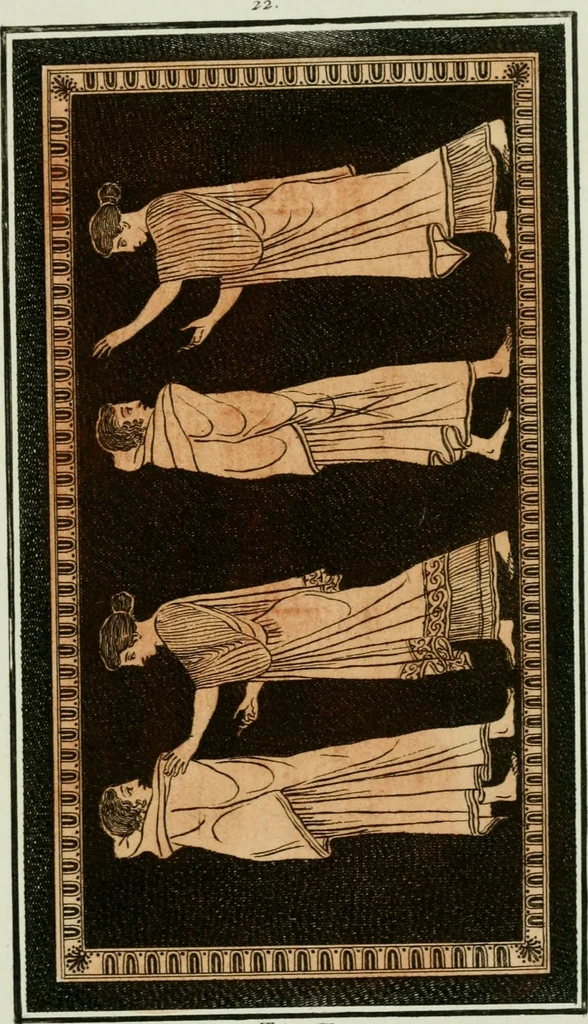 An illustration from Antiquités étrusques, grecques et romaines : ou les beaux vases étrusques, grecs et romains, et les peintures rendues avec les couleurs qui leur sont propres, 1787, leaf 164