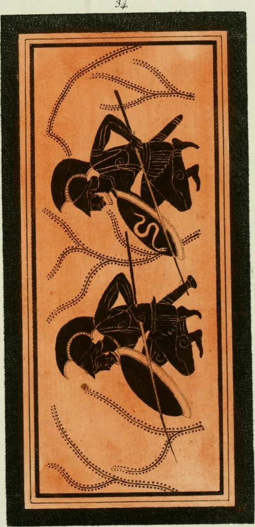 An illustration from Antiquités étrusques, grecques et romaines : ou les beaux vases étrusques, grecs et romains, et les peintures rendues avec les couleurs qui leur sont propres, 1787, leaf 188