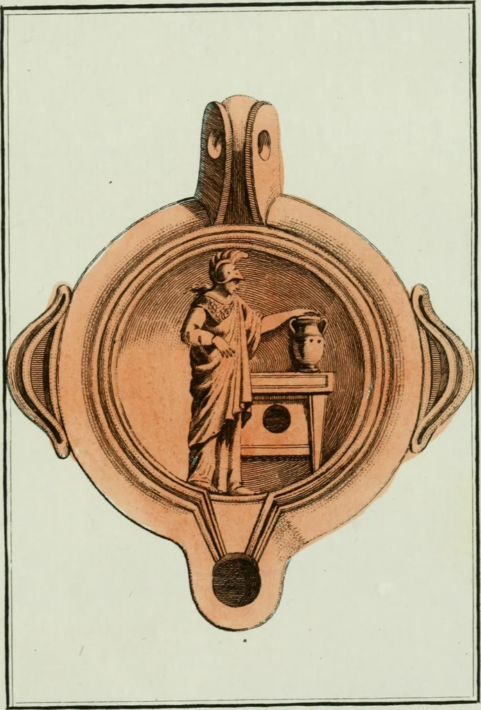 An illustration from Antiquités étrusques, grecques et romaines : ou les beaux vases étrusques, grecs et romains, et les peintures rendues avec les couleurs qui leur sont propres, 1787, leaf 196