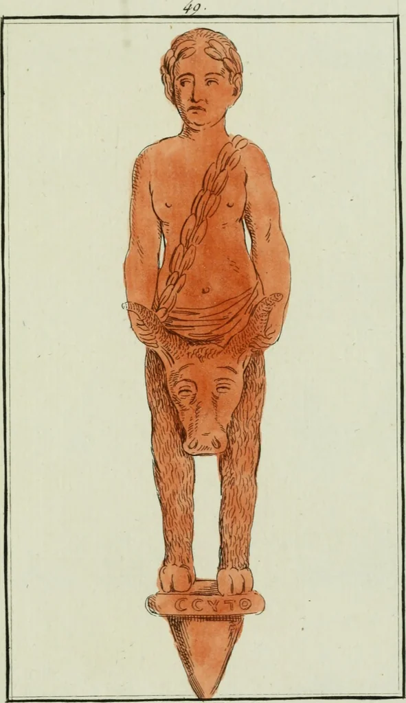 An illustration from Antiquités étrusques, grecques et romaines : ou les beaux vases étrusques, grecs et romains, et les peintures rendues avec les couleurs qui leur sont propres, 1787, leaf 218