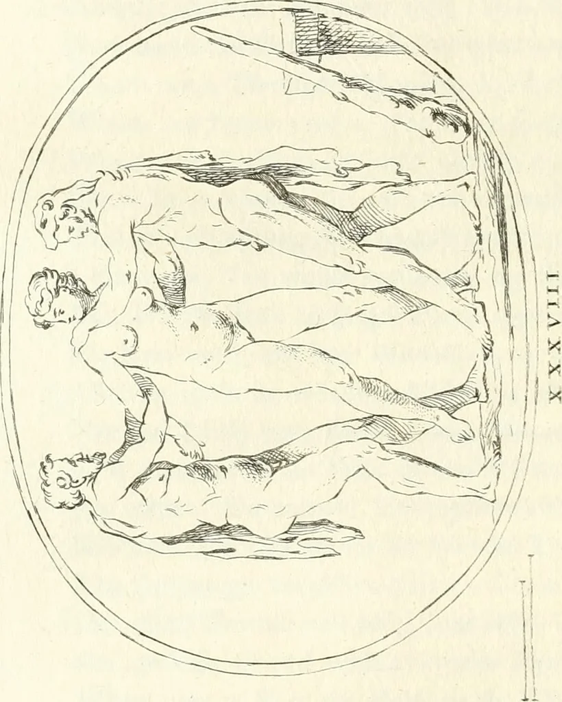 An illustration from Antiquities explained : being a collection of figured gems, illustrated by similar descriptions taken from the classics, 1737, leaf 255