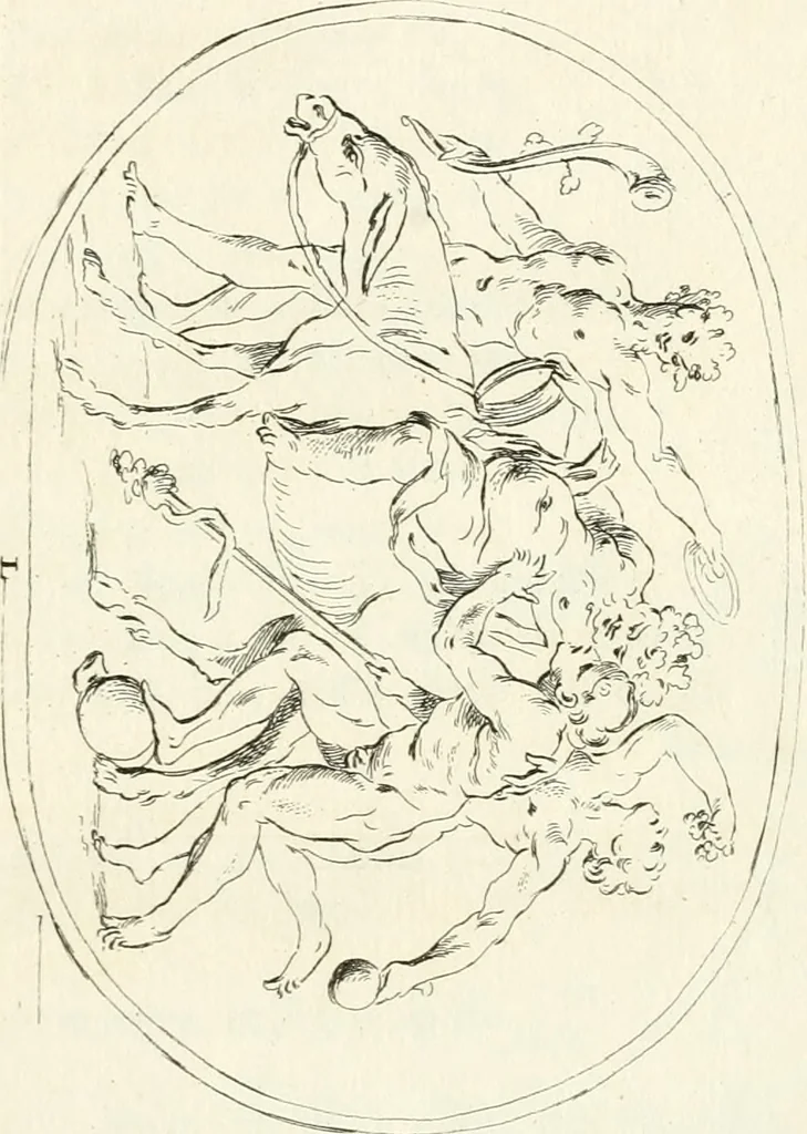 An illustration from Antiquities explained : being a collection of figured gems, illustrated by similar descriptions taken from the classics, 1737, leaf 336