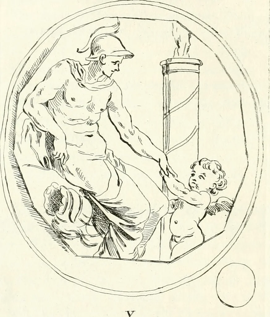 An illustration from Antiquities explained : being a collection of figured gems, illustrated by similar descriptions taken from the classics, 1737, leaf 73