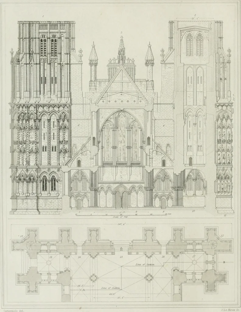 An illustration from The history and antiquities of the cathedral church of Wells: illustrated by a series of engravings, of views, elevations, plans, and details of the architecture of that edifice; including biographical anecdotes of the bishops of the see of Bath and Wells, 1824, leaf 119