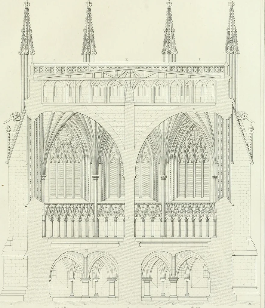An illustration from The history and antiquities of the cathedral church of Wells: illustrated by a series of engravings, of views, elevations, plans, and details of the architecture of that edifice; including biographical anecdotes of the bishops of the see of Bath and Wells, 1824, leaf 138