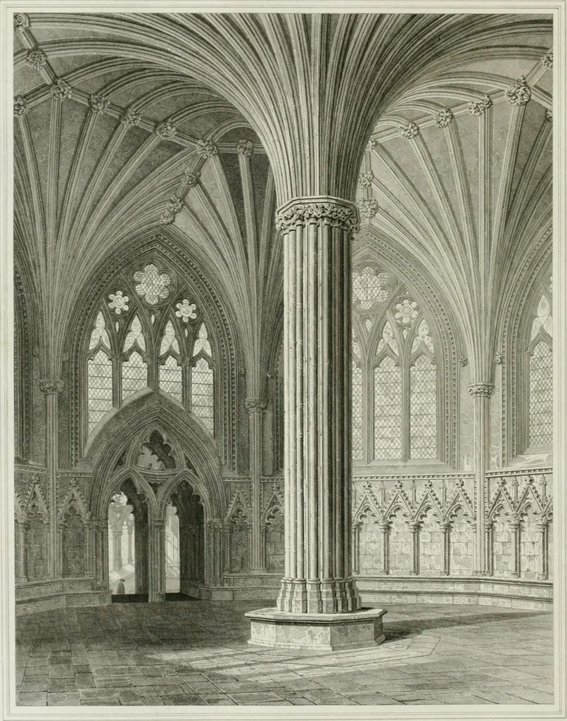An illustration from The history and antiquities of the cathedral church of Wells: illustrated by a series of engravings, of views, elevations, plans, and details of the architecture of that edifice; including biographical anecdotes of the bishops of the see of Bath and Wells, 1824, leaf 141