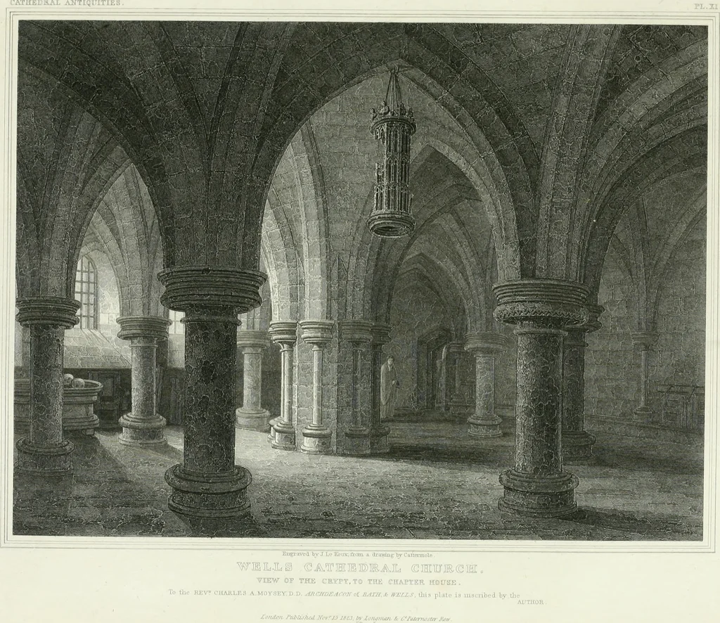 An illustration from The history and antiquities of the cathedral church of Wells: illustrated by a series of engravings, of views, elevations, plans, and details of the architecture of that edifice; including biographical anecdotes of the bishops of the see of Bath and Wells, 1824, leaf 142