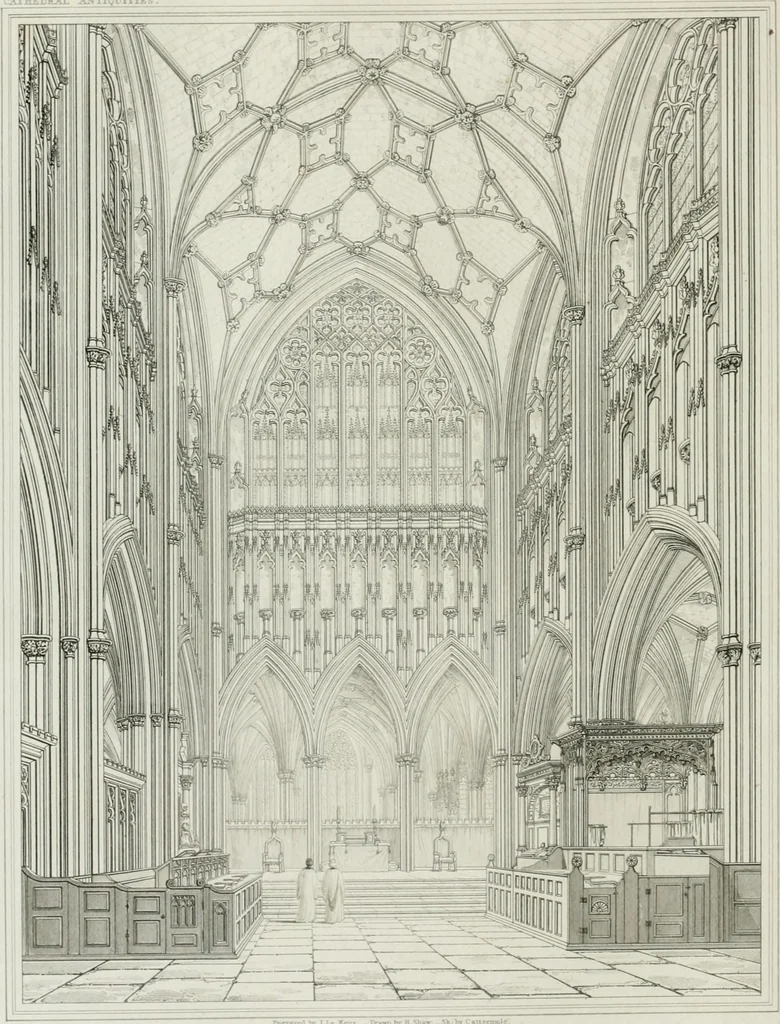 An illustration from The history and antiquities of the cathedral church of Wells: illustrated by a series of engravings, of views, elevations, plans, and details of the architecture of that edifice; including biographical anecdotes of the bishops of the see of Bath and Wells, 1824, leaf 149